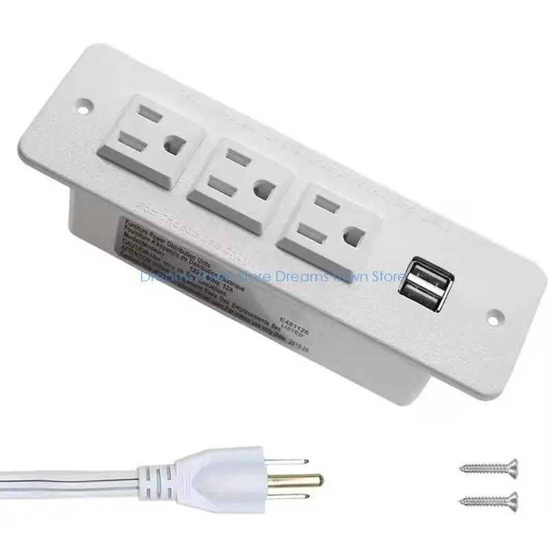 HX6A In Desk Power Adapter 3AC Plugs 2 USB Charging Port Office Power Workstations