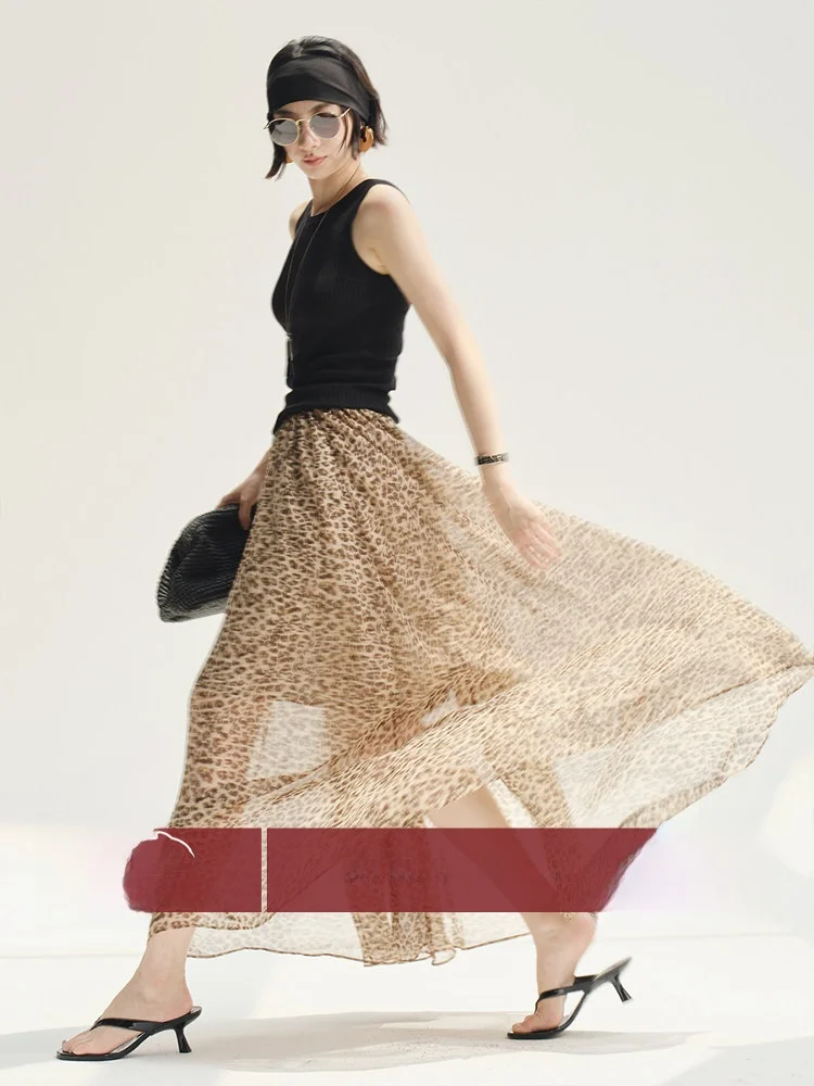 

Юбка Amyy Studios: модная, легкая, с леопардовым принтом, на резинке, с разрезом, А-силуэт, миди, для женщин, для повседневной носки