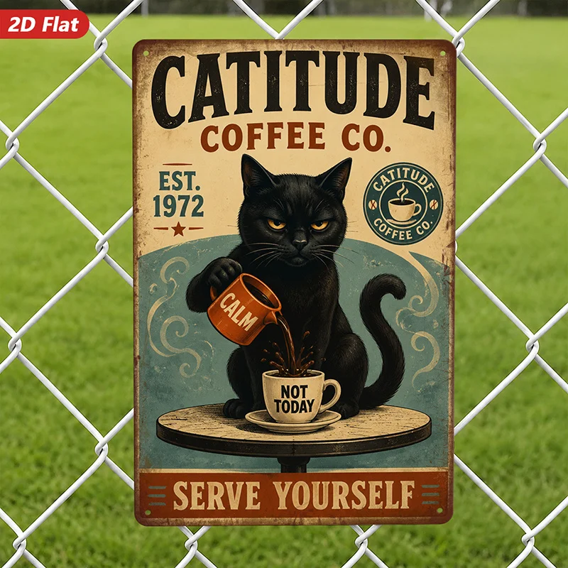 2D Flat, 1pc Metal Sign Wall Art, Vintage Cat-themed Home Decor, Retro Style, - Related Elements, Ideal for Living Room, Kitchen