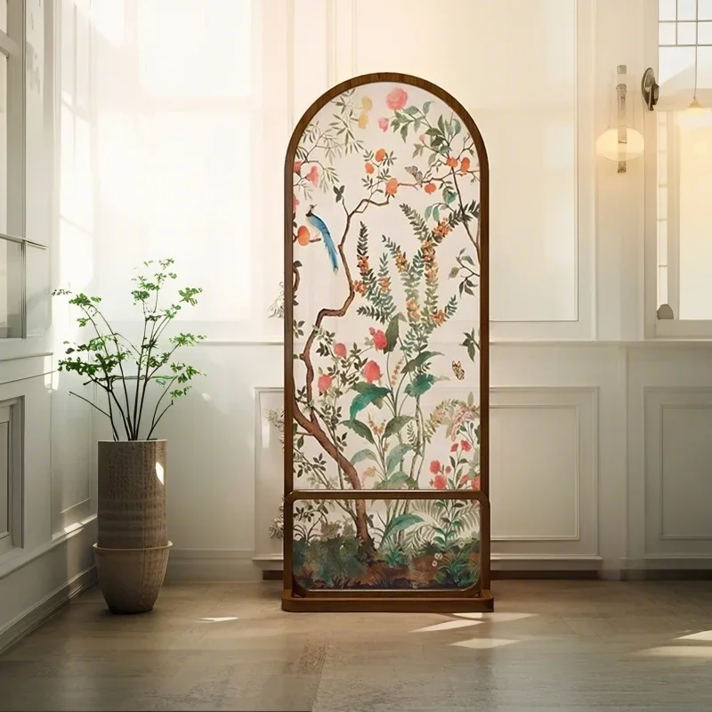 French retro flower and bird screen partition living room entrance door blocking entrance door porch bedroom movable room solid