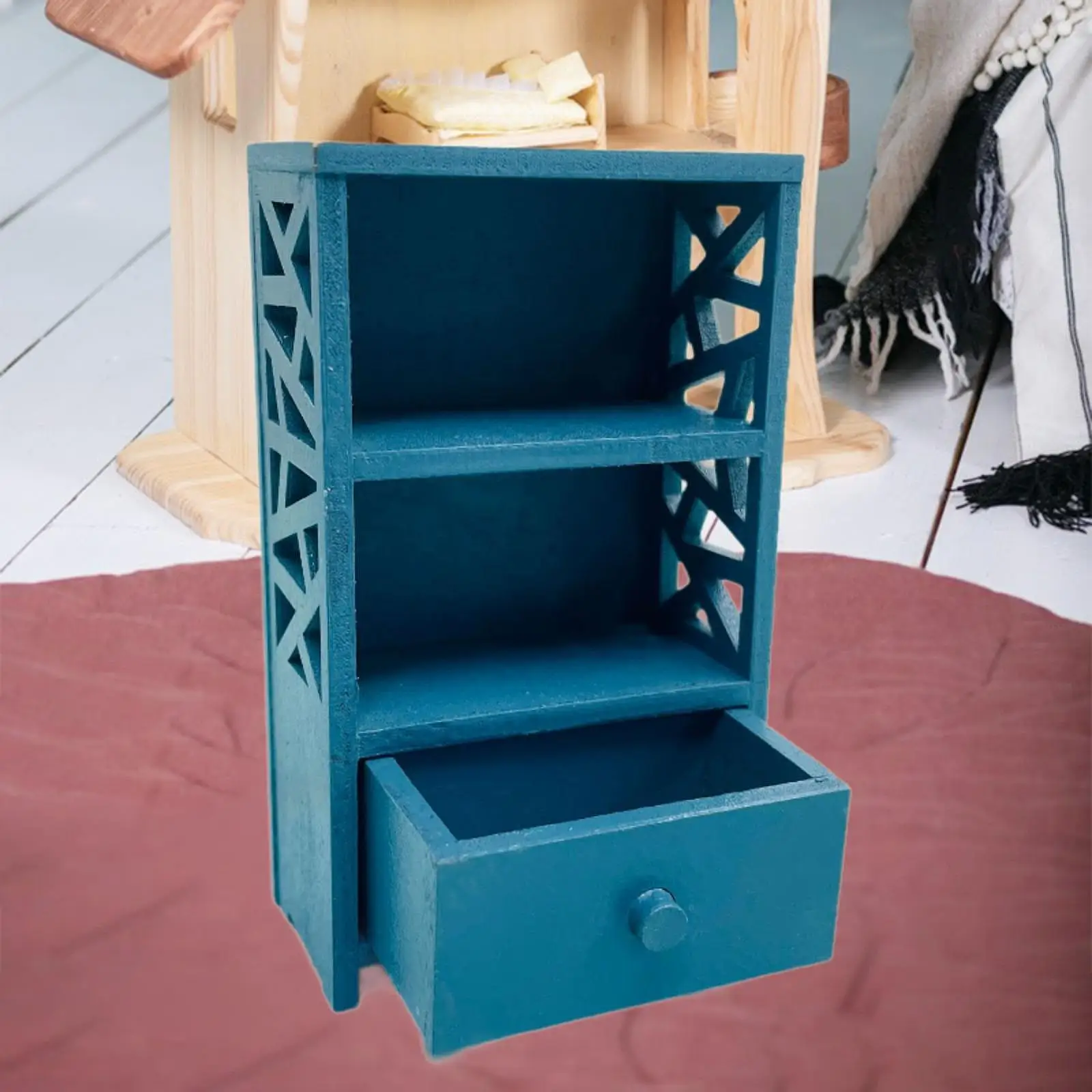Estante para casa de bonecas em escala 1:12, presente para crianças, decoração de quarto, mini armário de exibição para