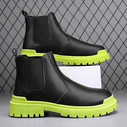 Men's Biker Boot Mens Boots Street Water Proof Casual Leather Shoes Trendy All-match Platform Anti-slip British Explosive Style