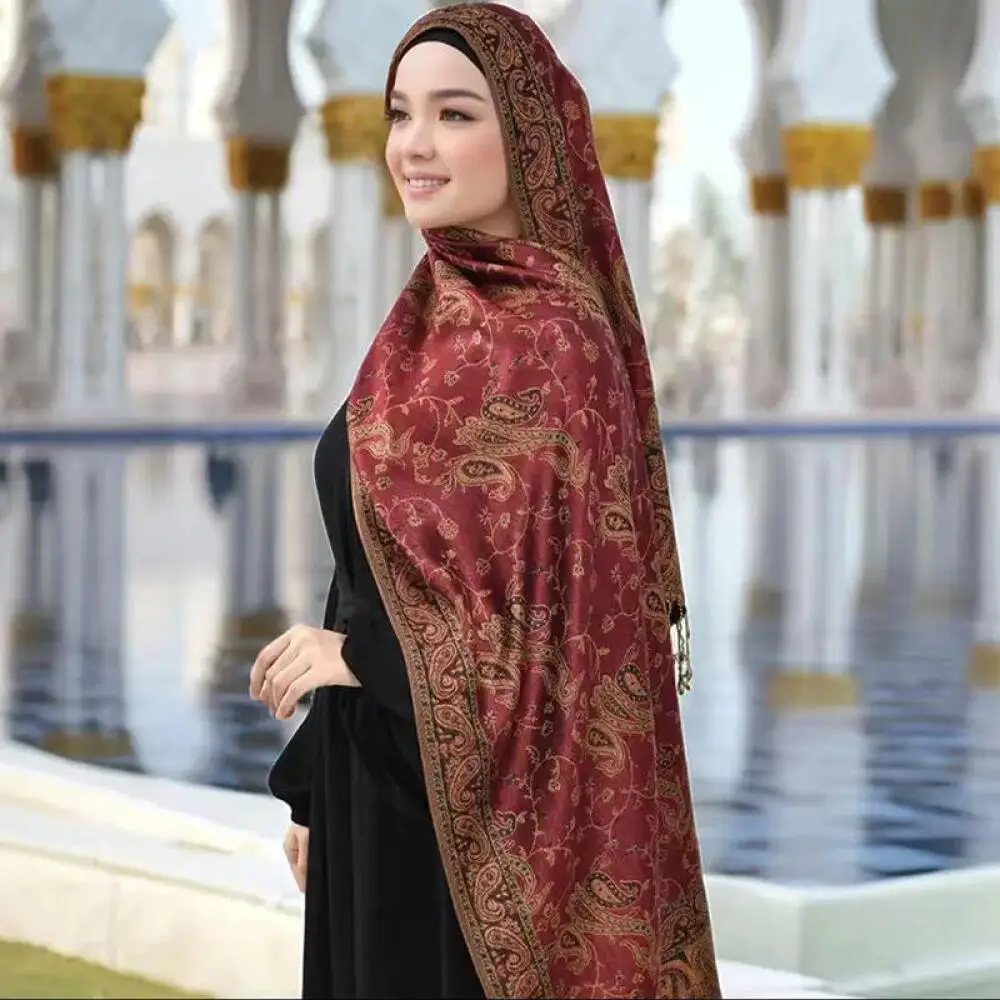 

Paisley Embroidered Long Shawl, Premium Tassel Fringe Scarf for Muslim Women Tudung Hijab Raya Elegant Gift Accessories