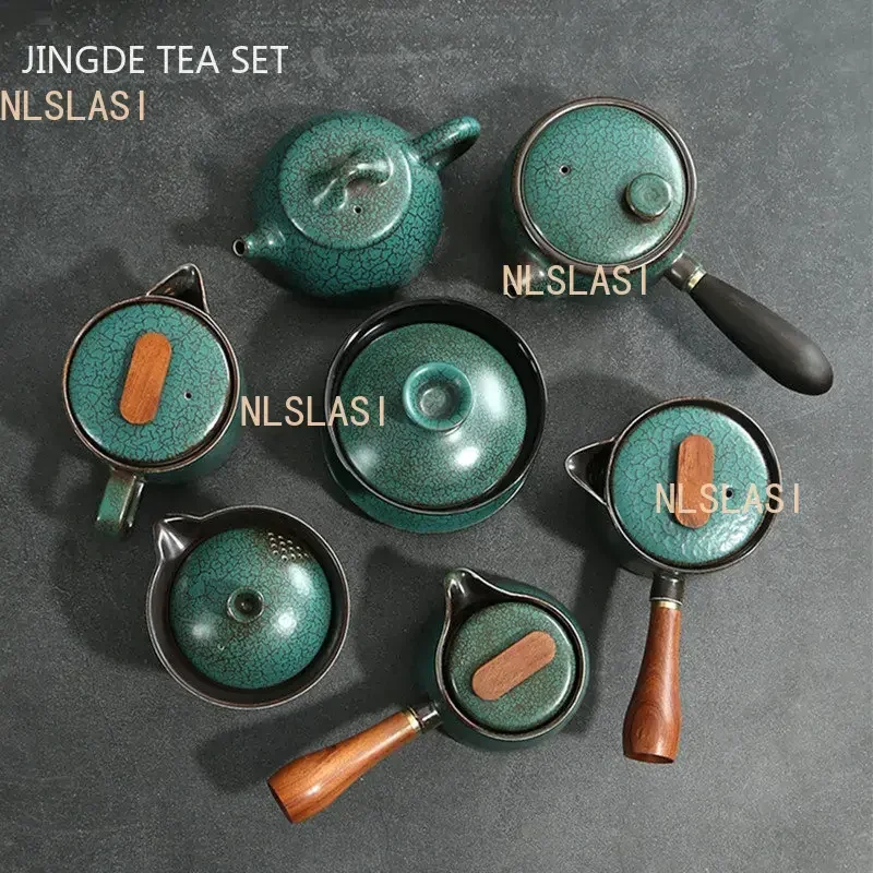 

Японский керамический чайник в стиле ретро, чайный горшок с деревянной ручкой и фильтром, семейный красивый чайник, чайный набор