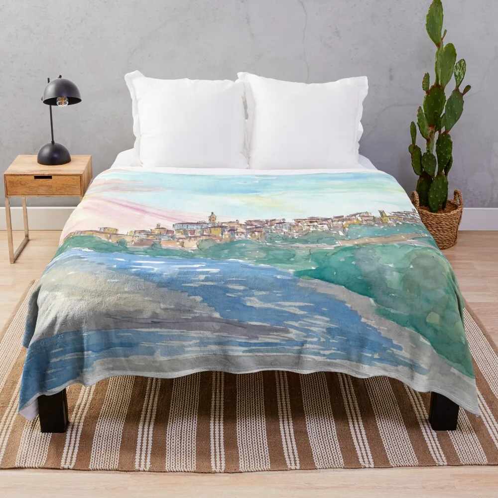 

Ventimiglia Liguria Italy Panorama with Roia River Throw Blanket Warm Luxury St Blankets