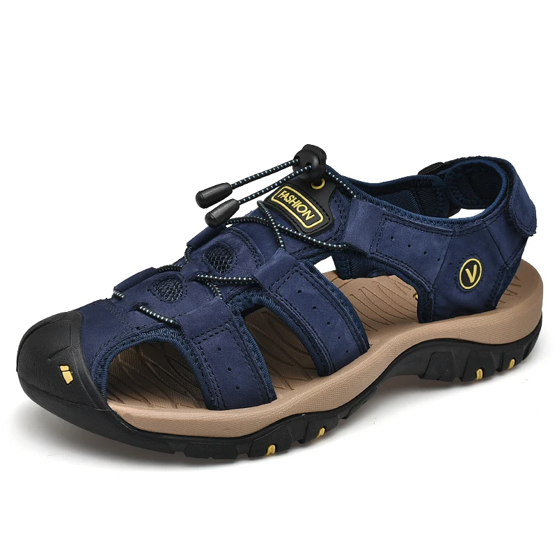 Sapatilhas de couro casual masculinas, sapatos de praia romanos, sandálias ao ar livre, sapatos de praia masculinos plus size 39-48, verão