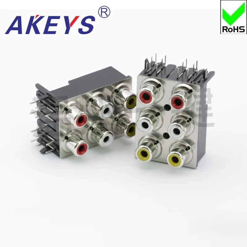 10 pcs AV with core socket RCA seat six-hole PCB welded Audio Video socket Lotus seat AV6-8.4-17PB