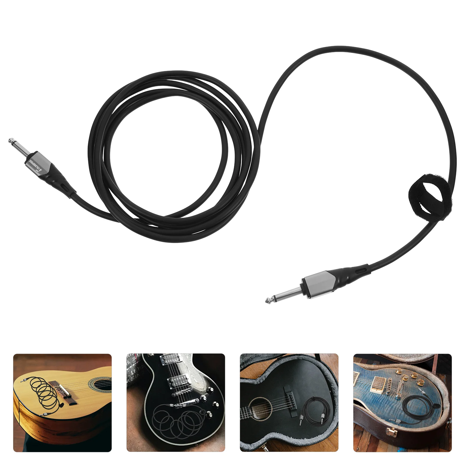 Guitar Cable Audio Male to Male Cable Wire Cord Knitting Copper 635mm Straight Plug For Electric Acoustic Guitar Bass (Black)