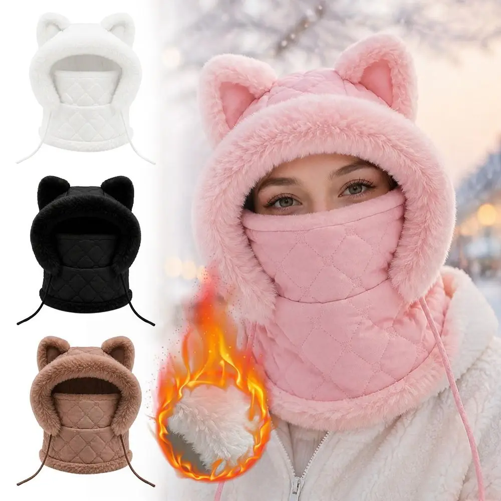 Windproof Winter Balaclava Hat Faux Fur Trim Thick Fleece Lining Windproof Balaclava Mask Zipper Closure Full Face Coverage