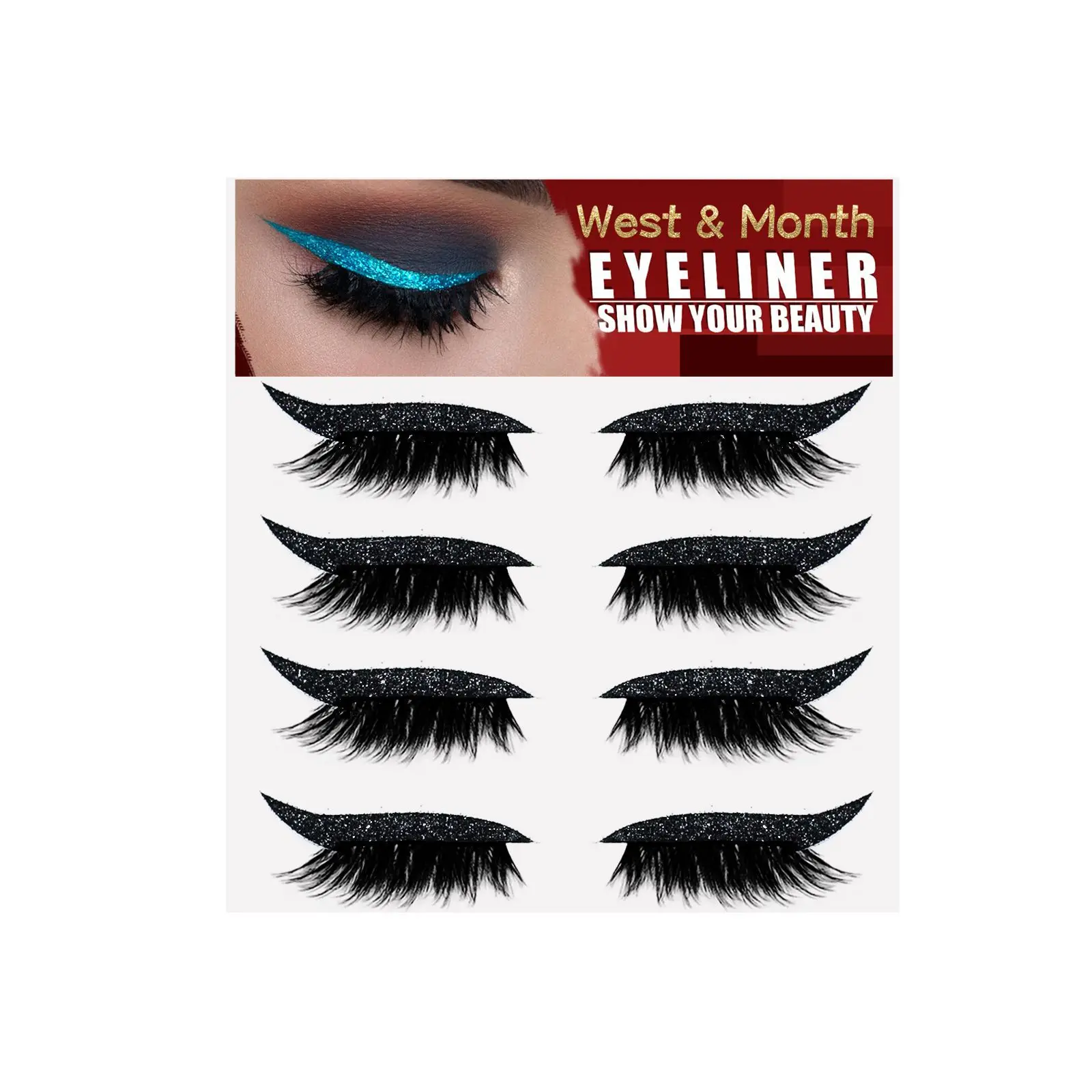 4-Pair Pack Self-Adhesive Eyeliner & Eyelash Sticker Set , Glue-Free Pre-Glued Jelly Strip, Sweat-Resistant Daily Wear, Achieve