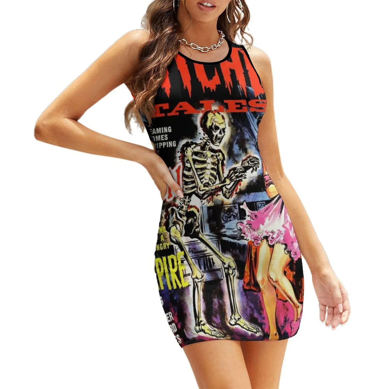 

Vintage Horror Comic Sleeveless Sundress party dresses women Woman clothing Women's evening dress Dress women