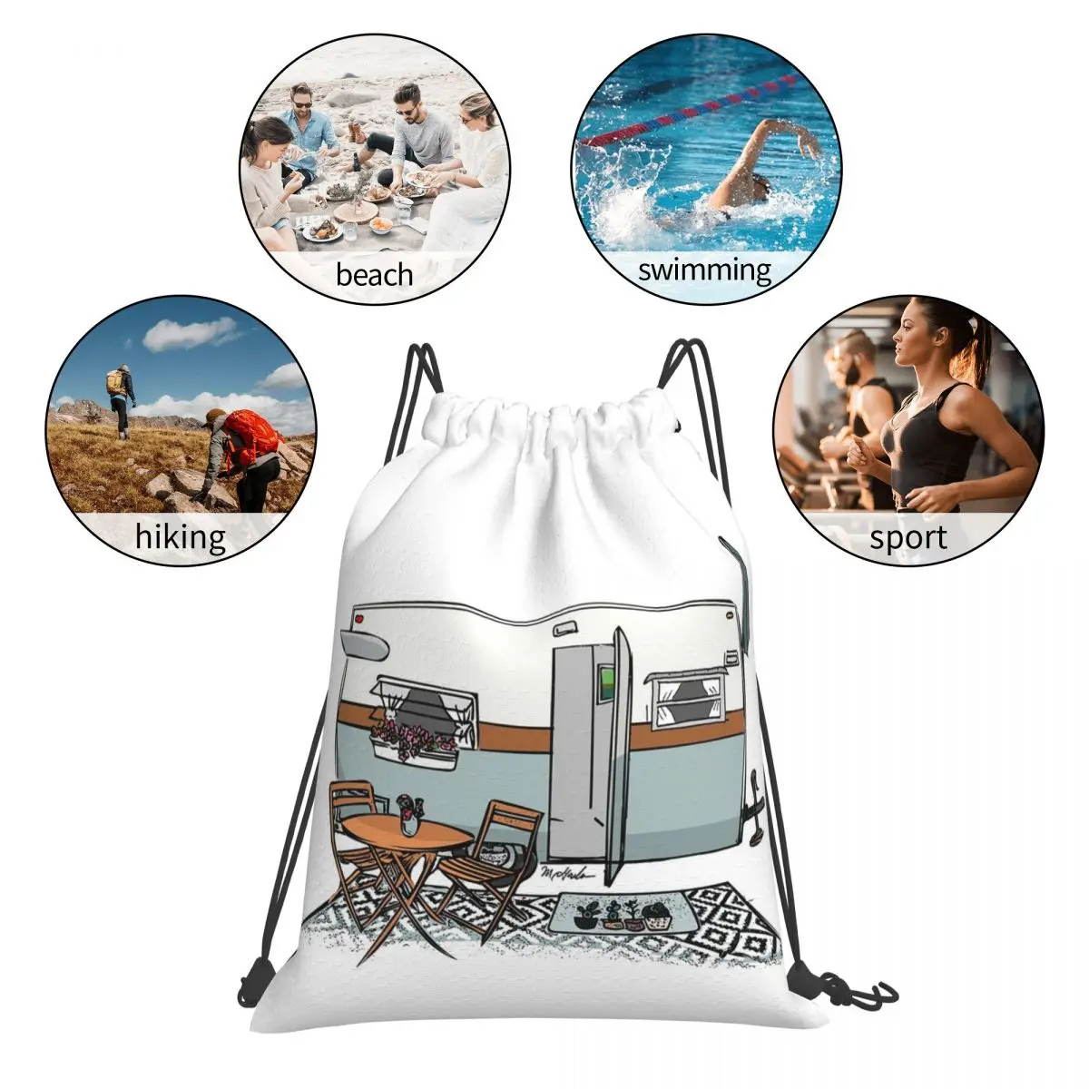 Yellow And Green Camper Backpacks Multi-function Portable Drawstring Bags Shoes Bag Book Bags For Man Woman Students