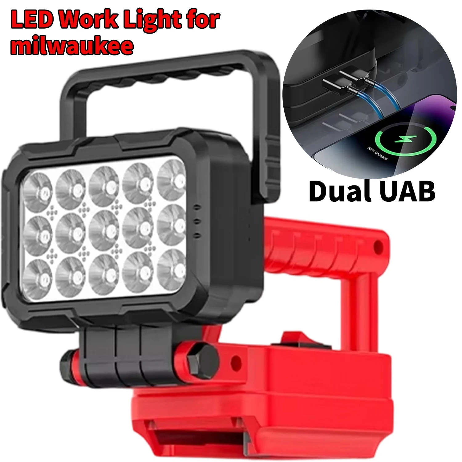 3/4/5/8 inch LED Work Light Compatible with for Milwaukee 18V Battery,Cordless Flood Light with Dual USB Charging Port