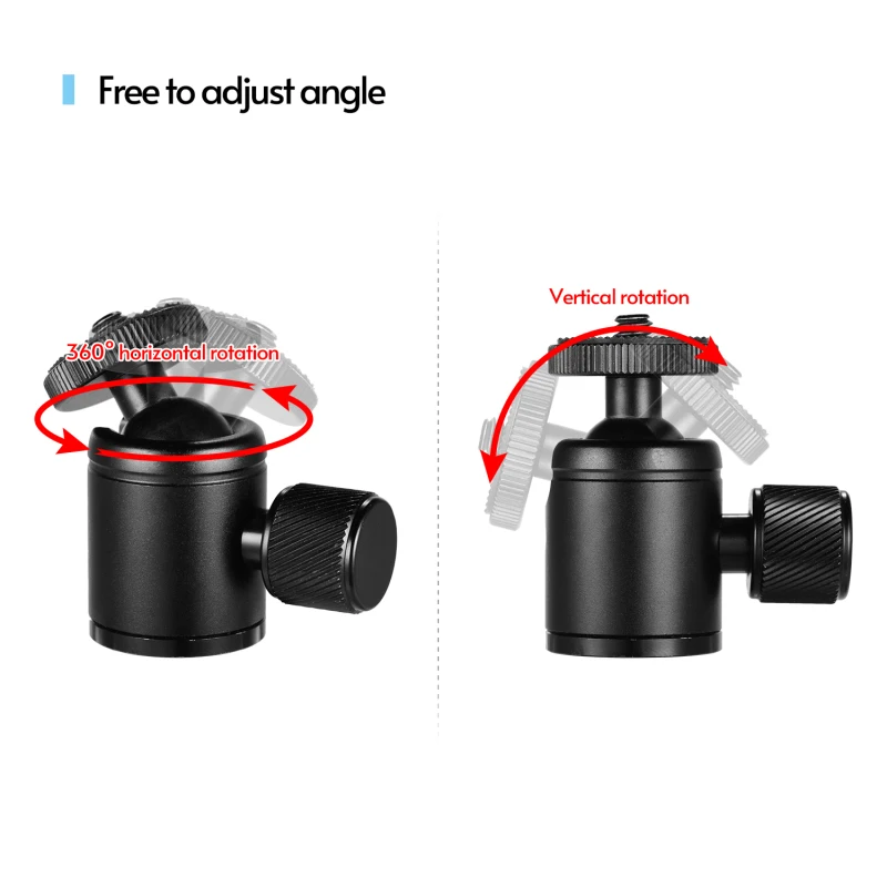 Mini Metal Tripod Head Adapter Ball Head with 1/4 Inch Screw and 3/8 Inch Screw Hole for Mobile Phone Camera LED Light Tripod