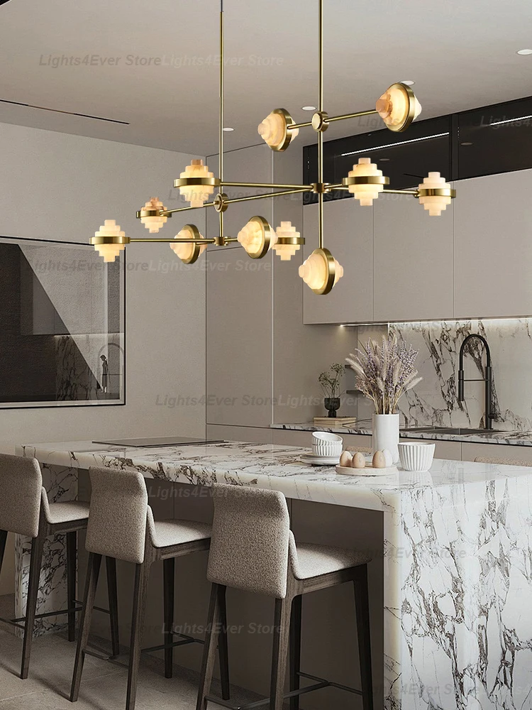 Modern Minimalism Luxury Alabaster Chandelier Elegant Marble Suspension Home-applicant Lamp For Dining Room Living Room Table