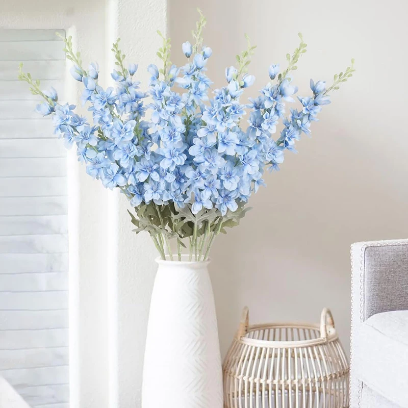 2 Stück Delphinium-Kunstblumen, 85 cm lang, Seidenblumenstrauß mit Ritterspur-Stiel, für Zuhause, Zimmer, Garten, Hochzeit im Freien, Dekoration – Detail 4