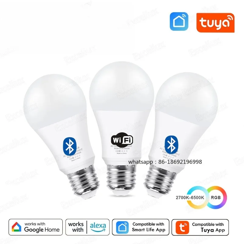 Tuya E27 Led Lamp App Control Bluetooth /WiFi Led Light Bulbs 15W RGB CW WW Smart Bulb Works With Amazon Alexa Google Assistant