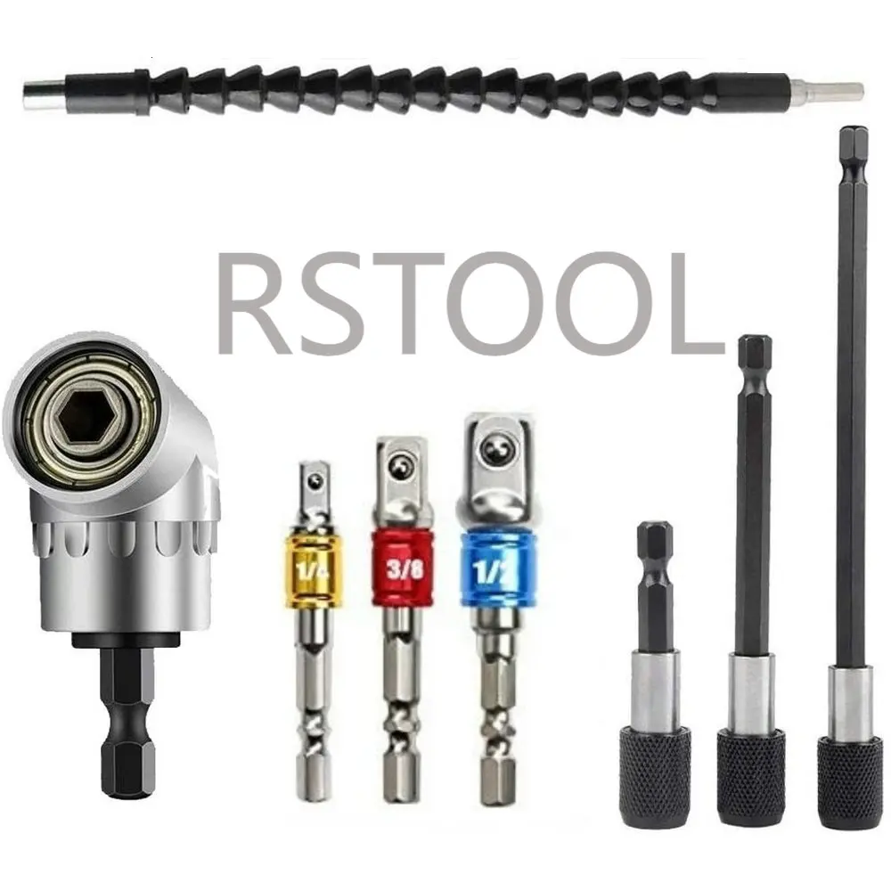 1/4 ''105 grados taladro de ángulo recto + 1/4 barra de extensión vástago hexagonal portapuntas de destornillador + Impacto hembra Flexible ángulo extensión de broca