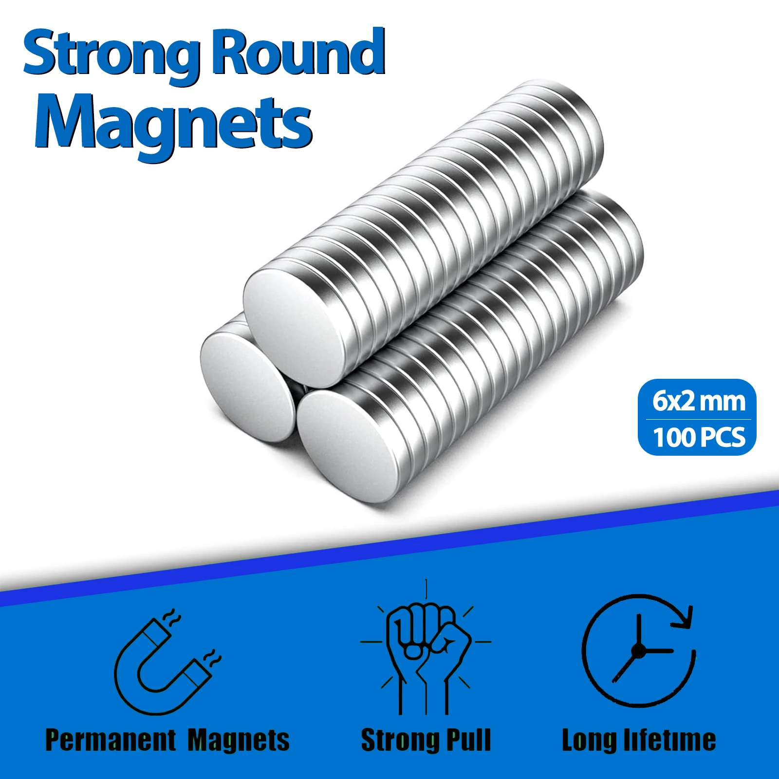 100 Piece 6x2mm Strong Round Magnets for Fridge, DIY, Building, Scientific, Craft, Education