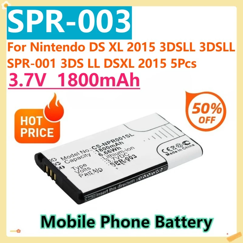 

For Nintendo DS XL 2015 3DSLL 3DSLL SPR-001 3DS LL DSXL 2015 5Pcs SPR-003 3.7V 1800mAh Replacement Battery