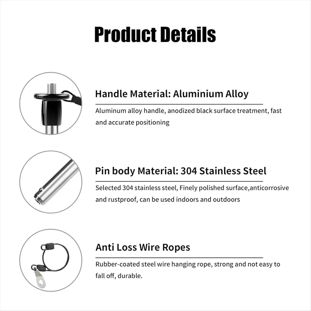 BHBL 2pc Stainless Steel Quick Release Pin 6mm Dia. Ball Locking Pin with Push Button Round Handle Lanyard Usable Length 35mm