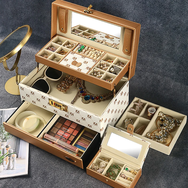Lockable Jewelry Organizer with 3 Tiers Jewelry Box for Women Girls Gifts