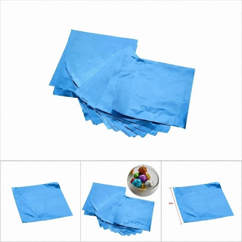 100pcs Glossy Surface Foil Candy Wrappers Pre-Cut Square Shape Chocolate Wrapping Sheets Aluminum Foil Lolly Wrappers