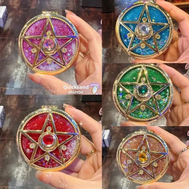Miroir compact Sailor Moon Quicksand, miroir de poche pliable double face avec paillettes scintillantes, miroir de voyage portable, cadeau.
