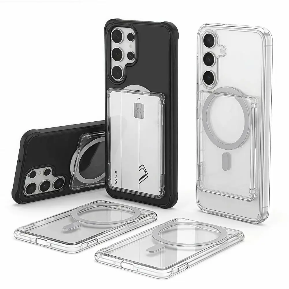 Transparent For MagSafe Card Sleeve 2 Card Slots Ultra-thin Magnetic Stand Card Holder Detachable Shockproof Wallet Phone Case