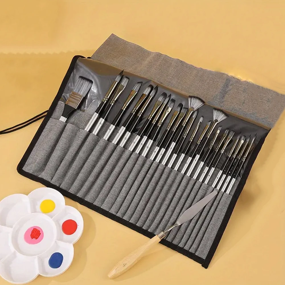 24-delige nylon borstelset kunstenaar penselen met schraper gouache aquarelborstels verschillende vorm houten handvat voor schilderen