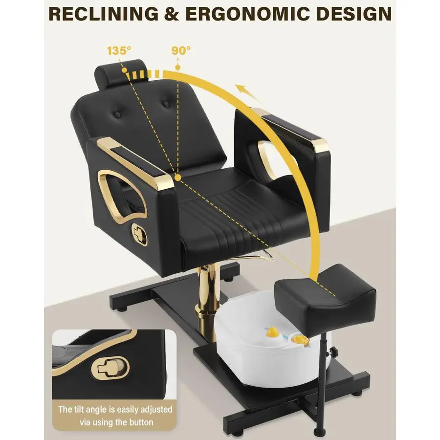 Stoel zonder sanitair voor Nail Tech, met verstelbare voetsteun en massagebadkom, rollende pedicurekruk, draagbare pedicurestation