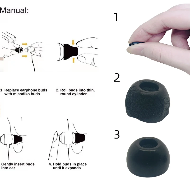 3 Pairs TWS-Pro2 Memory Foam Eartips Replacement for Samsung Galaxy Buds, Buds 3, Buds2, Buds+ Plus, Gear IconX Beats Studio B