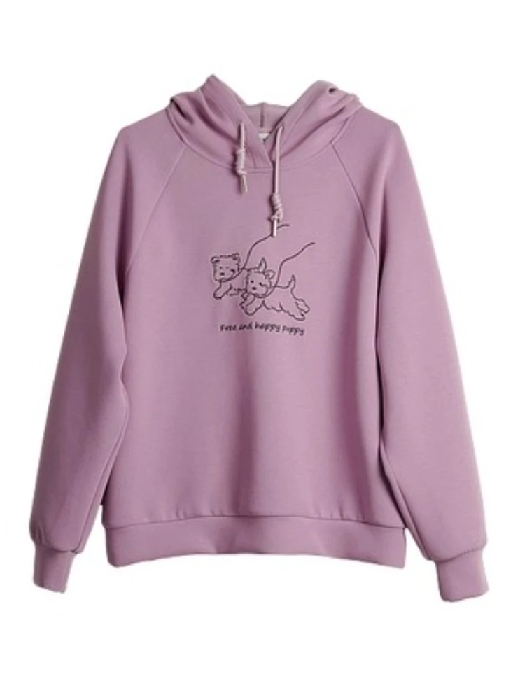 OLrain Women's Hooded Loose Sweater 2025 Autumn New Fun Cartoon Embroidered Tops Fashion Casual Sweatshirts Commute O57QR000695