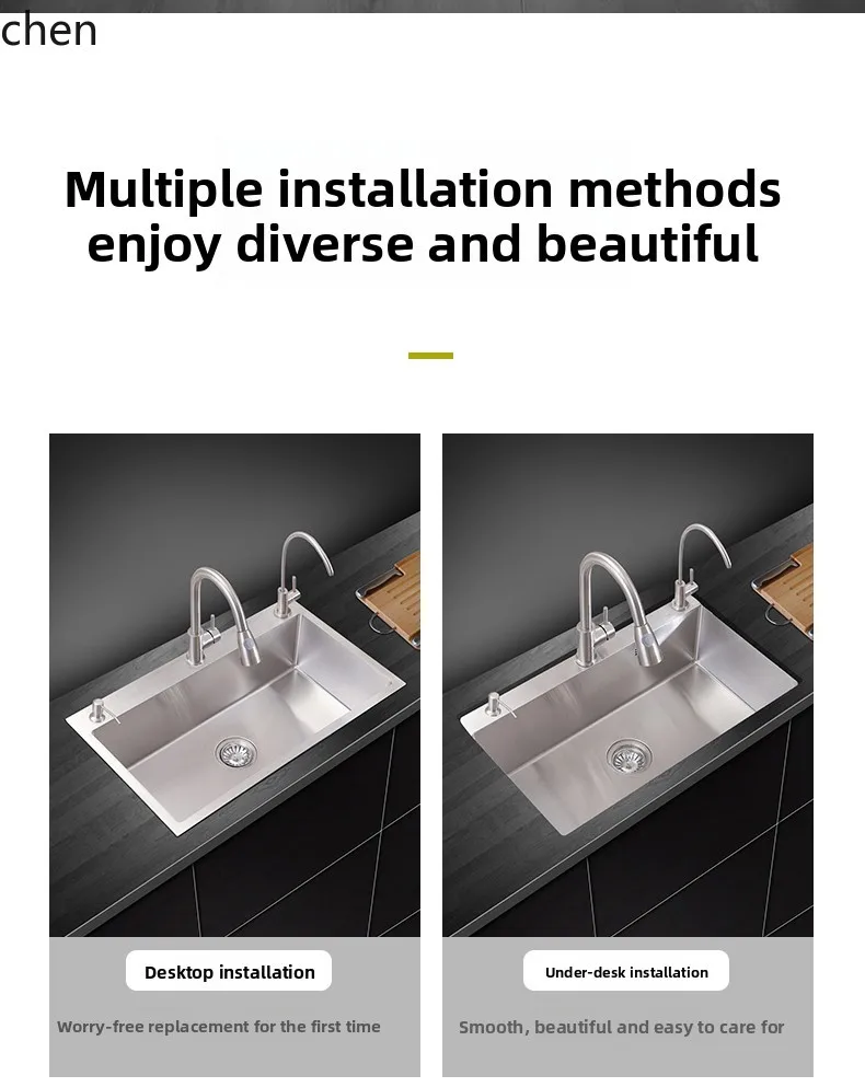 

QZT Stainless Steel Sink 3MM Thick Brushed Single Bowl Durable Household Kitchen Vegetable Washing Basin Dishwashing Sink