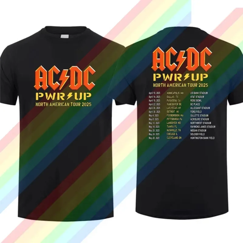 

2025 Men T Shirt Casual AC Pwr Up North America Tour DC 2025 T-shirt Graphic Summer Short Sleeves 100% Cotton Cool Tee S-3XL Tee