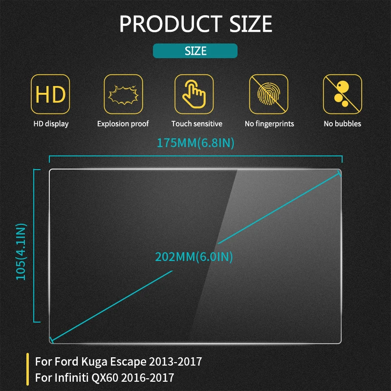 Pellicola protettiva in vetro temperato per schermo di navigazione per auto per Ford Kuga Escape 2013-2017 Infiniti QX60 2016 2017 accessori interni