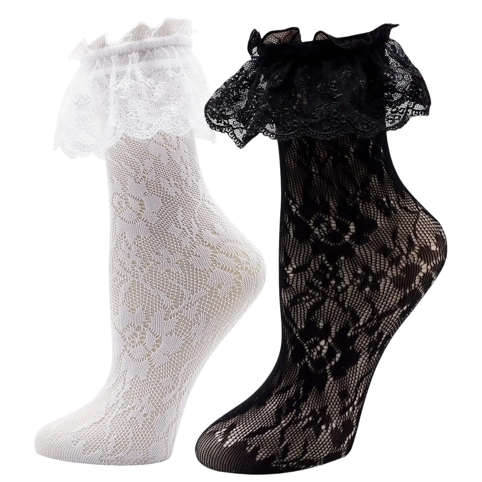 

2 pairs of stacked socks cute soft girl socks lace lolita socks nylon lace socks socks for women