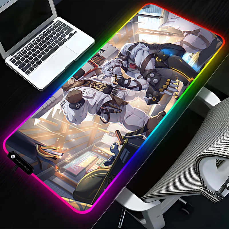 

RGB LED Mouse Pad Computer Desk Accessories Mouse Mat HD Keyboard Pad Non Slip Z-zenless Zone Zero Von Lycaon Mousepad Desk Mat