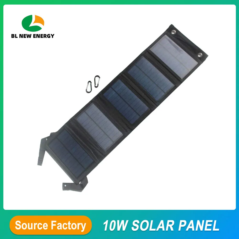 حقيبة يد محمولة خفيفة الوزن بحجم مناسب للسفر وقابلة للطي بقدرة 10 وات تعمل بالطاقة الشمسية مع شاحن USB للاستخدام الخارجي في iPhone