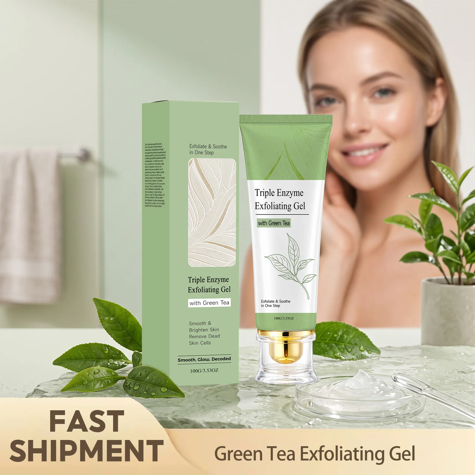 Green Tea Exfoliating Gel Refine Rough Skin Brighten Dull Complexion Lock Moisture Soften Skin Texture Daily Facial Skin Care