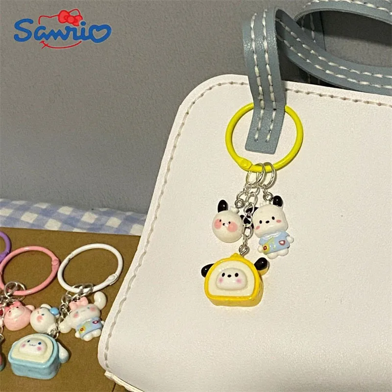 Kawaii Hello Kitty Pendant Keychain Sanrio Kuromi My Melody Doll Keyring Cute Cinnamoroll Pochacco Keychains Boys Birthday Gifts