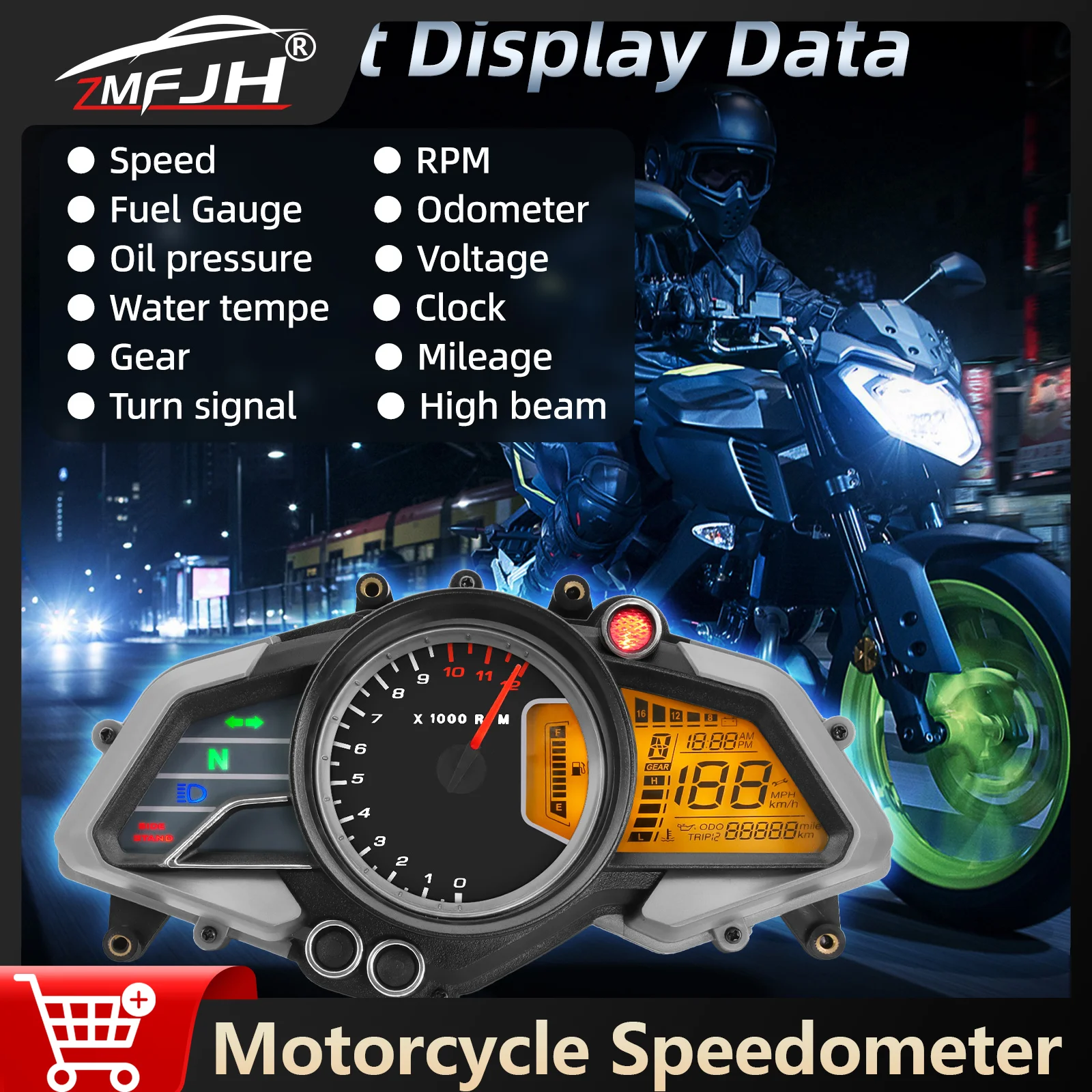 

Мотоциклетный спидометр для Bajaj 200NS, тахометр, цифровой одометр, давление масла, напряжение, часы, температура воды, ЖК-инструмент