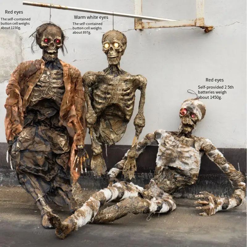 Halloween Skeleton Prop, Mummy Decoration for Haunted House, Scary Skull Ornament for Escape Room & Party