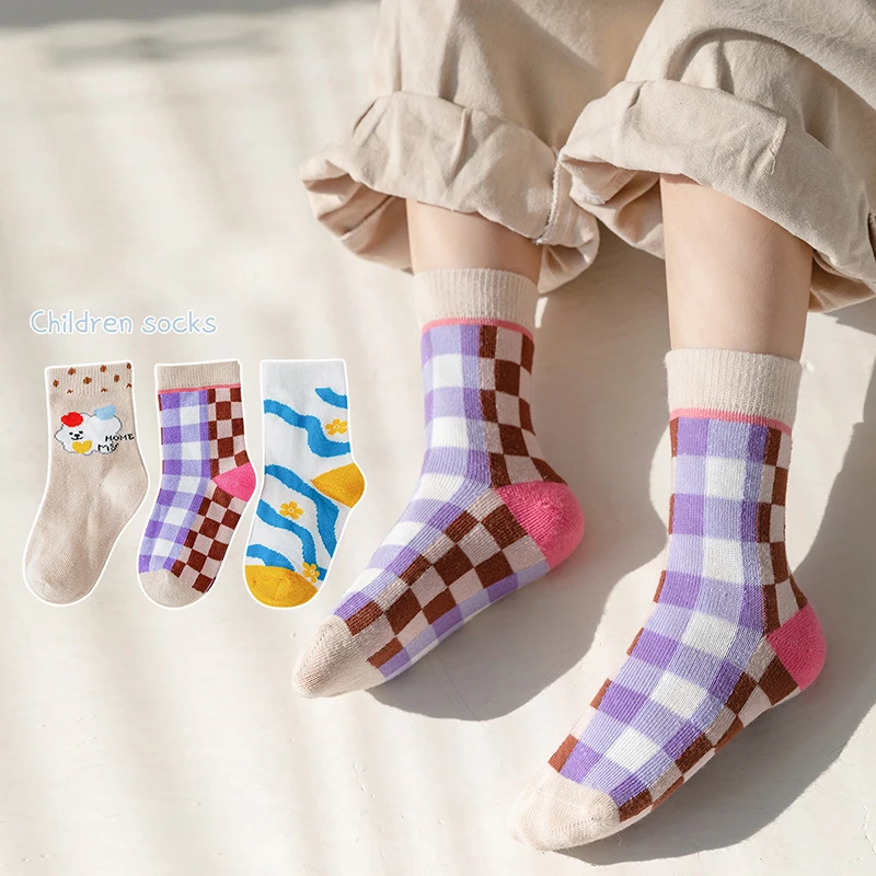 Spring New Children Mid-Tube Socks Cloud Combed Cotton Three Pairs Imitation Handmade Pure Cotton Comfortable Protect Baby Skin