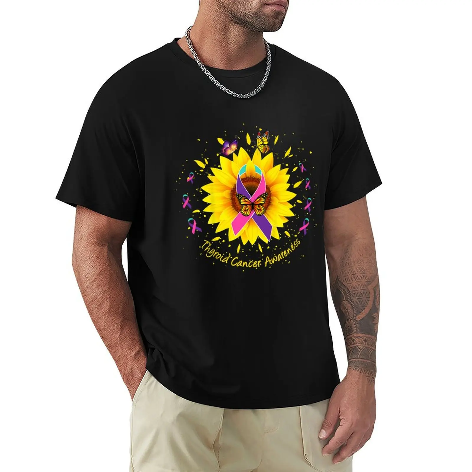 

Thyroid cancer awareness sunflower butterfly gift survivor T-Shirt Minimal Art Print T-Shirt