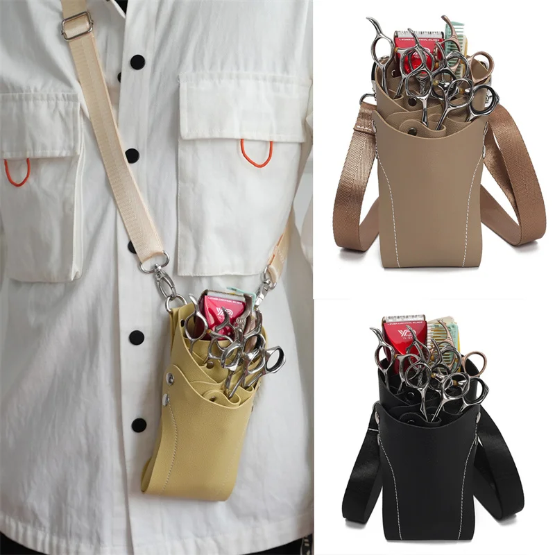1PC PU Leather Hairdressing Scissors Holster Pouch with Clips Comb - Hair Scissor Bag Waist Belt Bag for Salon Barbers 3 Colors