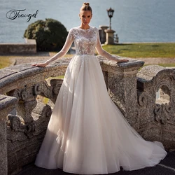 Traugel Sexy Illusion Long Sleeve Vintage Wedding Dresses Delicate Scoop Neck Appliques Beaded Court Train A Line Bridal Gown