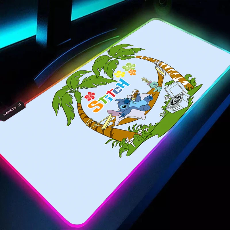 

RGB Backlight Mouse Pad S-Stitchs Anime Gabinete Gamer Computer LED Desk Mat Keyboard Gaming Office Laptop Accessories Mousepad