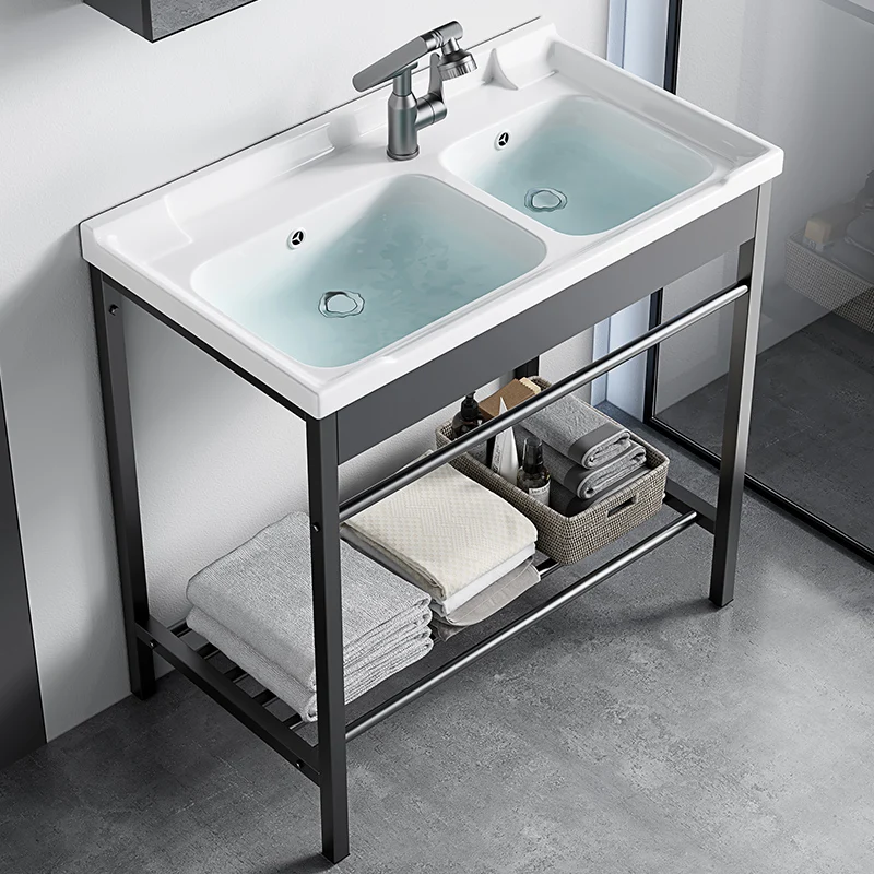 Floor-to-ceiling integrated ceramic double  bathroom household wash deepening basin hand sink