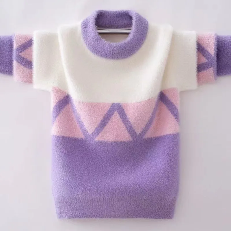 Girls Round Neck Sweater 2025 Autumn Winter New Fashion Thickened Girls Clothing 2 9 14 Year Old Knit Sweater Kids Clothes Girls